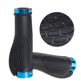 Bicycle Handle Grip, For Mountain Bikes, Cross Bikes, Anti-Slip Rubber, Aluminum, Blue, Mounting Tools Included