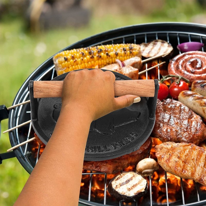 HEIHAK 2 Pack Black Cast Iron Grill Press, 7 x7
