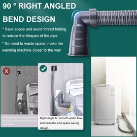 10ft Washing Machine 90 ° Right Angle Drain Hose With Clamp, Universal Extension Hose Kit for Most Washing Machine, Dryer, Heavy-Duty Hoses Fit up to 32-42MM Drain Outlets, 10ft