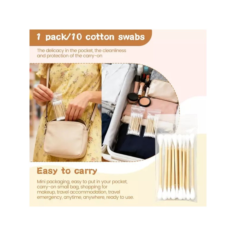 100 PCS 10팩 여행용 귀용 면봉 개별 포장 둥근 팁