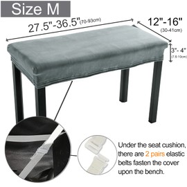 SINOSSO Soft Velvet 2-Person Piano Bench Cover, (27.5"- 36.5") L x (12"- 16") W Rectangle Stretch Washable Stool Upholstered Protector Slipcover, (M, Dark Grey)