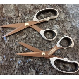 QMBasic Stainless Steel Titanium Scissors in Twin Pack | Kitchen Garden Office Household Workshop | Precision Pro Titanium Blades Scissors