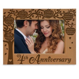 KATE POSH - Our 4th Anniversary Engraved Natural Wood Picture Frame - 4 Years of Marriage. 4th Anniversary, Four Years Together, Wedding for Husband & Wife, Fruit Basket Anniversary (5x7 Horizontal)