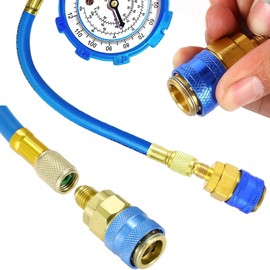 Refrigerator Freon Recharge Hose Gauge Kit-A/C R134a R12 R22 R502 Fridge Recharge Tool Kit with BPV31 Bullet Piercing Tap Valve, r134a Quick Coupler, R134a Self-Sealing Adapter for Refrigerant System