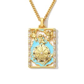 NALISASA Tarot Card Necklace for Women, Gold Vintage Tarot Necklace, Good Luck Amulet Tarot Pendant Necklace Jewelry (gold), Stainless Steel, No Gemstone