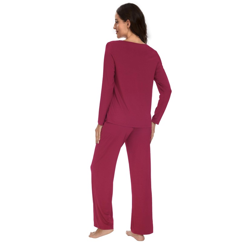 WiWi Women's Pajama Set Soft Long Sleeve Tee Pants Sleepwear