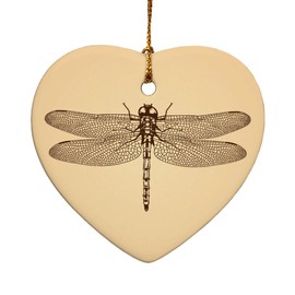 Dragonfly Vintage Insect Heart-Shaped Porcelain Holiday Christmas Tree Ornament - 2.8"