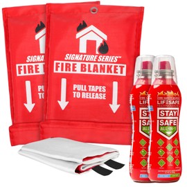 LifeSafe StaySafe All-in-1 Portable Fire Extinguisher with Signature Series Fire Blanket | Compact Emergency Fire Spray, Flame Suppression Fiberglass, Non-Toxic, Eco-Friendly, for Home Safety | 2-Pack