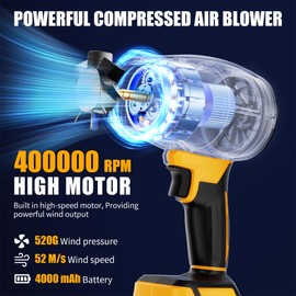 Portable Electric Cordless Leaf Blower – 400000RPM Handheld Blower with 4.0Ah Batteries & Charger, Variable Speed Lightweight Air Duster for Snow, Lawn, Patio & Dust Cleaning, Yellow
