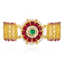 Aheli Rani Pink Green Synthetic Stone & Beads Studded Openable Bracelet Ethnic Jewellery Gift for Women