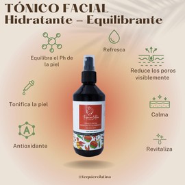 Tónico Hidratante Equilibrante Tonico facial Agua de Rosas Hidrata, revitaliza y tonifica la piel Equilibra el PH todo tipo de piel 240 ml