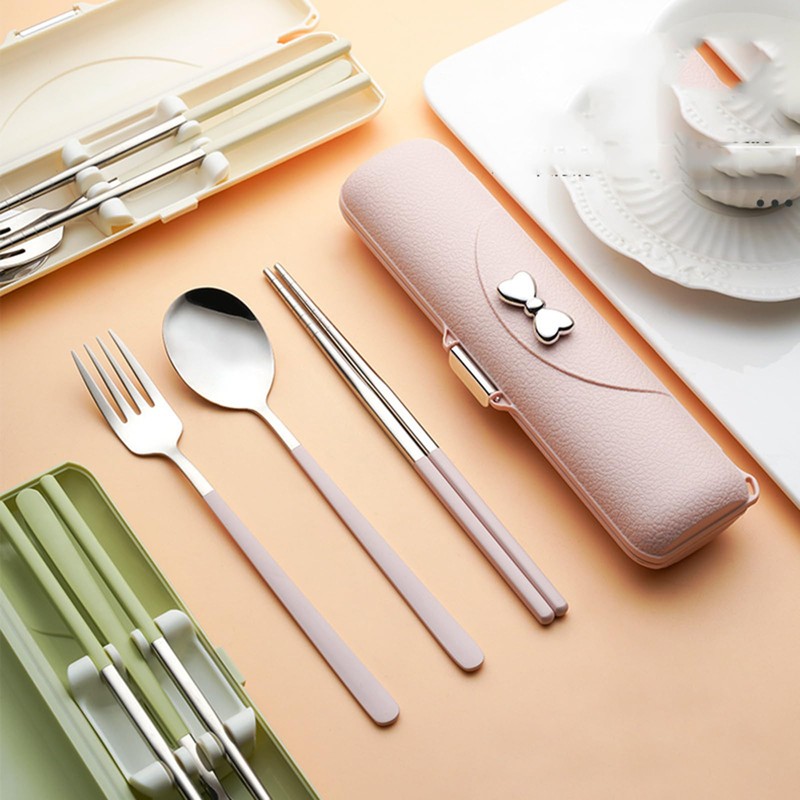 Cutlery Set, Stainless Steel, Chopsticks, Fork, Spoon, 3-piece Set, with