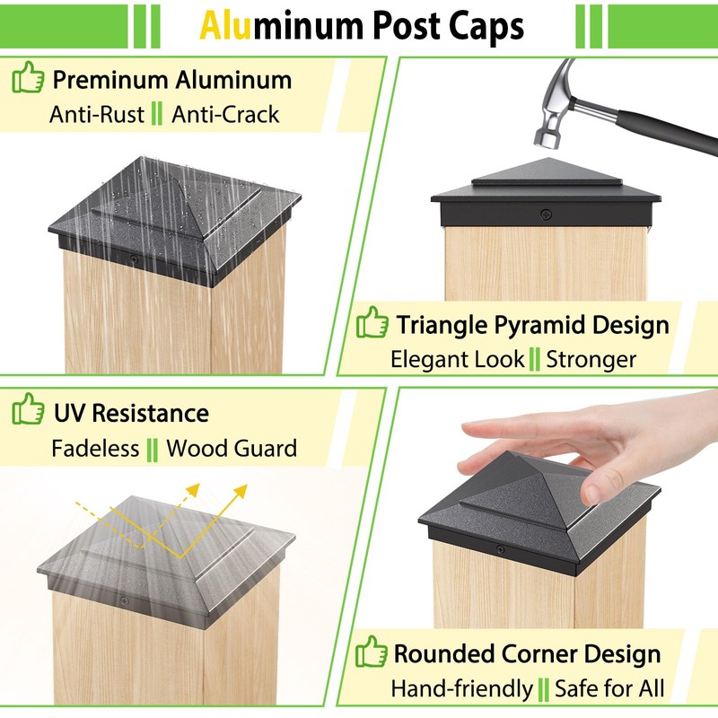 16 Pack Pyramid Aluminum Post Caps for 4x4 Wood Posts