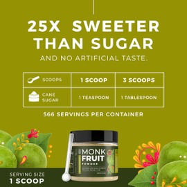Monk Fruit Extract Powder (25X Sweeter Than Sugar) Zero Calories, Zero Sugar, Zero Glycemic, Non-GMO, No Fillers - Monk Fruit Sweetener No Erythritol - Monk Fruit Powder by Gaudum (3 Ounce (Pack of 1))