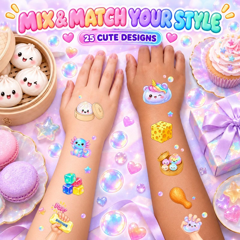 75Pcs Squishy Temporary Tattoos, Squishy Stickers for Party Decorations