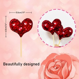36Pcs Love Heart Cupcake Toppers for Valentine's Day Decorations, Love Heart Valentine's Day Cupcake Toppers for Wedding Bridal Shower Party Decorations (Glitter Mix)
