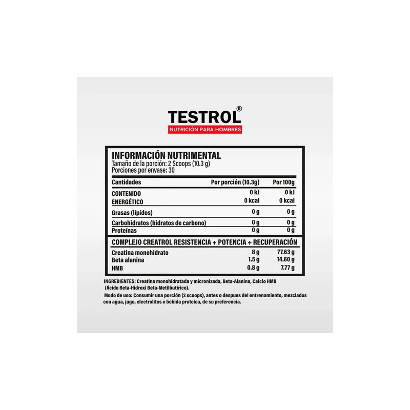 Creatina Platinum Testrol 30 Servicios Sin Sabor Carga Muscular y