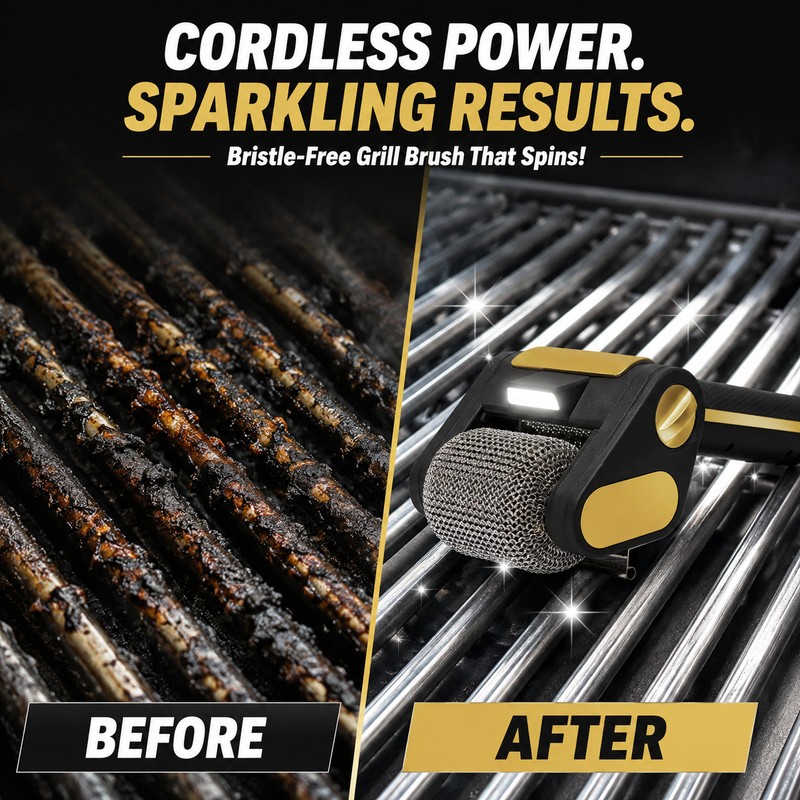 Rechargeable Electric Grill Brush for BBQ Cleaning – Bristle-Free Stainless