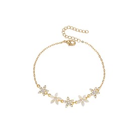 Delicate Cherry Blossom Flower Crystal Chain Link Bracelet for Women Gold Plated Cute Dainty CZ Petal Floral Sakura Bracelets Adjustable Sweet Dainty Fashion Trendy Fine Jewelry Gifts