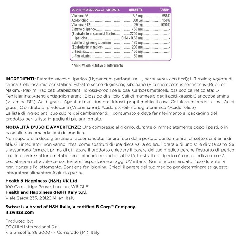 SWISSE Umore-Integratori con Vitamina B12 per Stanchezza e Supporto a