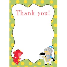 30 Thank You Cards Green Yellow Polka Dots Red Dragon Blue Grey Knight Design Baby Shower Birthday Party + 30 White Envelopes