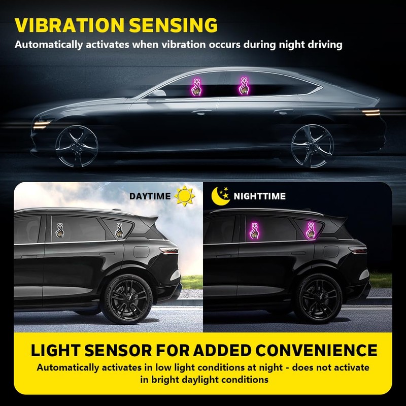 KaiDengZhe Finger Heart Car Window Light, Solar-Powered Wireless LED Heart