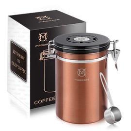 Magicafé Airtight Coffee Bean Container - Co2 Valve Coffee Bean Canister with Scoop for Ground Coffee Large Copper 21oz
