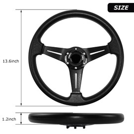 QYMOPAY Universal Racing Steering Wheel, 13.8 Inch 6 Bolt Anti-Slip Leather and Aluminum Gaming Steering Wheel with Horn Button for Racing/Car Sim Driving/JDM Sports Racing Steering Whee black