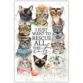 Rescue The Cats Wood Plaque with Inspiring Quotes 6" x 9" - Classy Vertical Frame Wall & Tabletop Decoration | Easel & Hanging Hook | I just Want to Rescue The Cats