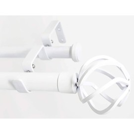 Urbanest Zeffoli Flat Button 1" 3/4" Double Drapery Curtain Window Rod Set - 48" to 84", White