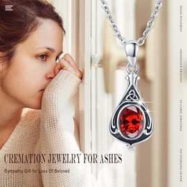 TUGHRA Cremation Jewelry for Ashes 925 Sterling Silver Urn Necklace with Teardrop Pendant January Birthstone Garnet Memorial Keepsake Funeral Urn Necklace for Women Men Sympathy Gift