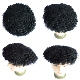 lumeng Hair Braids Male Afro Toupee12mm 360 Weave Curly Man Hair Unit 1B Off Black Human Hair Mens Toupee Afro Curly Short Hair Men's Wig 8x10inch Men's Hair Systems Hairpiece 8x10inch