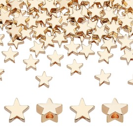 PH PandaHall 100pcs 18K Gold Plated Star Beads, 6mm Star Charms Brass Spacer Beads Twinkle Star Beads Metal Beads for Bracelet Necklace Earring Jewelry Making DIY Crafts 4th of July