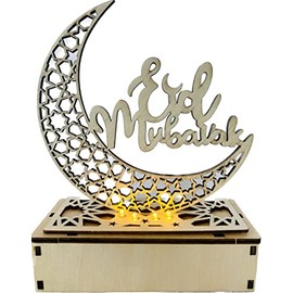 Wooden Muslim Design Ramadan Eid Decorative Lamp Moon Crescent Night Light Home Desktop (Eid Mubarak) 3D DIY model