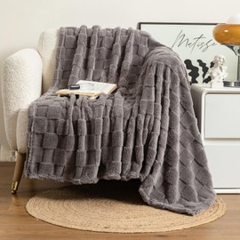 MOKOYA Stylish Blanket, Plaid Fleece Blanket, Single, For Spring and Summer, 51.2 x 63.0 inches (130 x 160 cm), Fluffy Blanket, Soft, Large Size, Air Conditioning, All Year Round Use (Dark Gray)