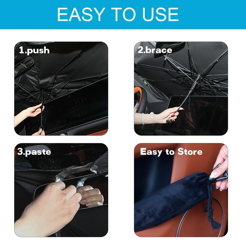 Windshield Sun Shade Umbrella, Portable Foldable, Spring Structure Wind Shield,