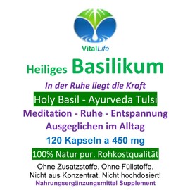 Tulsi Holy Indian Basil Ayurveda Royal Herb 240 (2 x 120) Capsules Meditation Peace Relaxation Balanced in Everyday Life Pure Natural No Additives 26700-2