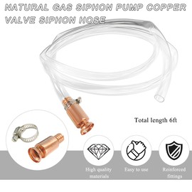 KVAEY Gas Siphon Hose, 6FT Multi-Purpose High Grade Self Priming Shaker Siphon Hand Pump Tube, 1/2'' Safety Copper Valve Siphon Pump with Transparent Hose for Oil Gas Fuel Transfer