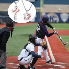 RWQIAN 2PCS Baseball Necklace for Boys Baseball Number Pendant Necklace Stainless Steel Mens Baseball Cross and Number Chain Set,I CAN DO ALL THINGS Strength Bible Verse Cross Necklace Sport Jewelry