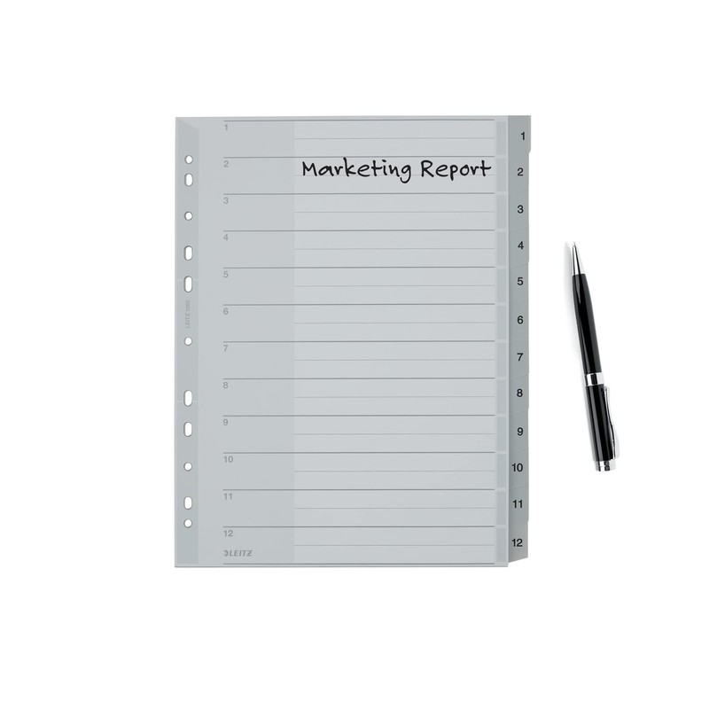 Leitz Plastic Index (1-12, A4, PP, 12 Sheets), Grey