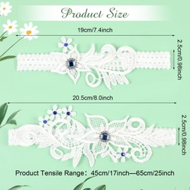 Hebterrka 2 Pieces Wedding Garters for Bride, White Lace Garter, Floral Garters with Blue Rhinestone, Wedding Garter Set for Brides and Women, White