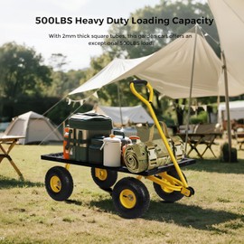 SUNNYFEEL 500 Lbs Capacity Heavy Duty Mesh Steel Garden Cart, Folding Utility Wagon with Removable Sides,10 Inch Flat Free Tires, Black & Yellow