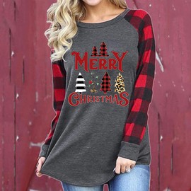 Women's Christmas Shrit Marry Christmas Movies Watching Tee Plain Sleeve Tops(Tree-4203 XXL)