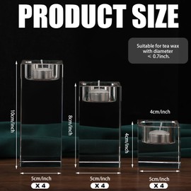 6 Pcs Crystal Candle Holders Clear Tea Light Candle Holders Square Candle Stand Glass Votive Candlestick Holders Centerpiece Table Decorations for Wedding Dining Living Room 1.57'' 3.15'' 3.94''