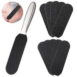 HonGien Pediküre-Fußfeile und Hornhautentferner für harte Haut, 1 x Edelstahl-Griff, 10 x Fußfeile grobe feine Körnung, Fußfeilen für harte Haut für die Pediküre zu Hause