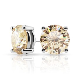 GIGAJEWE Moissanite Stud Earring Round Cut Champane Color Total 6.0CT 18K Gold Plated 925 Steling Silver, Stud Earrings For Men Women