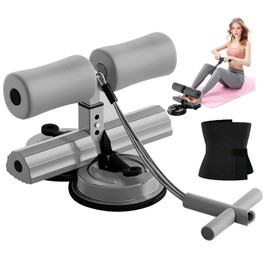 Ab Training Auxiliary Device for Women, Sit Up Machine Foot Holder with bands, Double Suction Cups Trainer Equipment - Strengthen Abs & Waist at Home or Gym with ‌a Waist Support Belt (Gray)