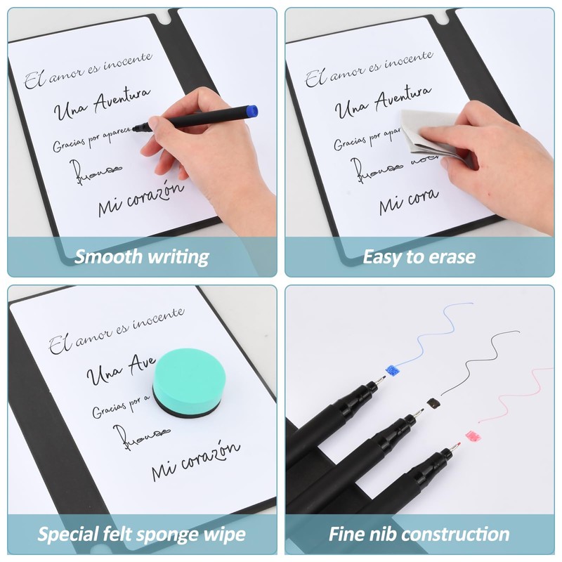 Whiteboard Small A5 A4, White Board with 3 Markers, Eraser