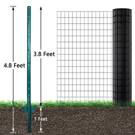 ARIFARO Fence Posts 4.8 Feet Sturdy Duty Metal Fence Post, Pack of 10, No Dig Garden U Post for Wire Fencing Steel Post for Yard, Outdoor Wire