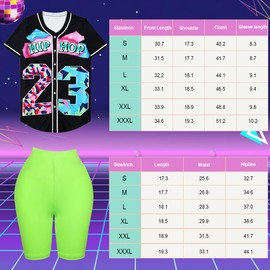WILDPARTY 80s 90s Hip Hop Costume Outfit for Women Baseball Jersey Shirt Yoga Pants Bucket Hat Gold Chain Rapper Accessories 1990s 1980s Neon Clothes Retro Party Black M
